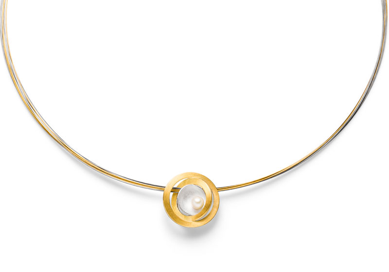 SILBER/GOLD COLLIER MIT PERLE